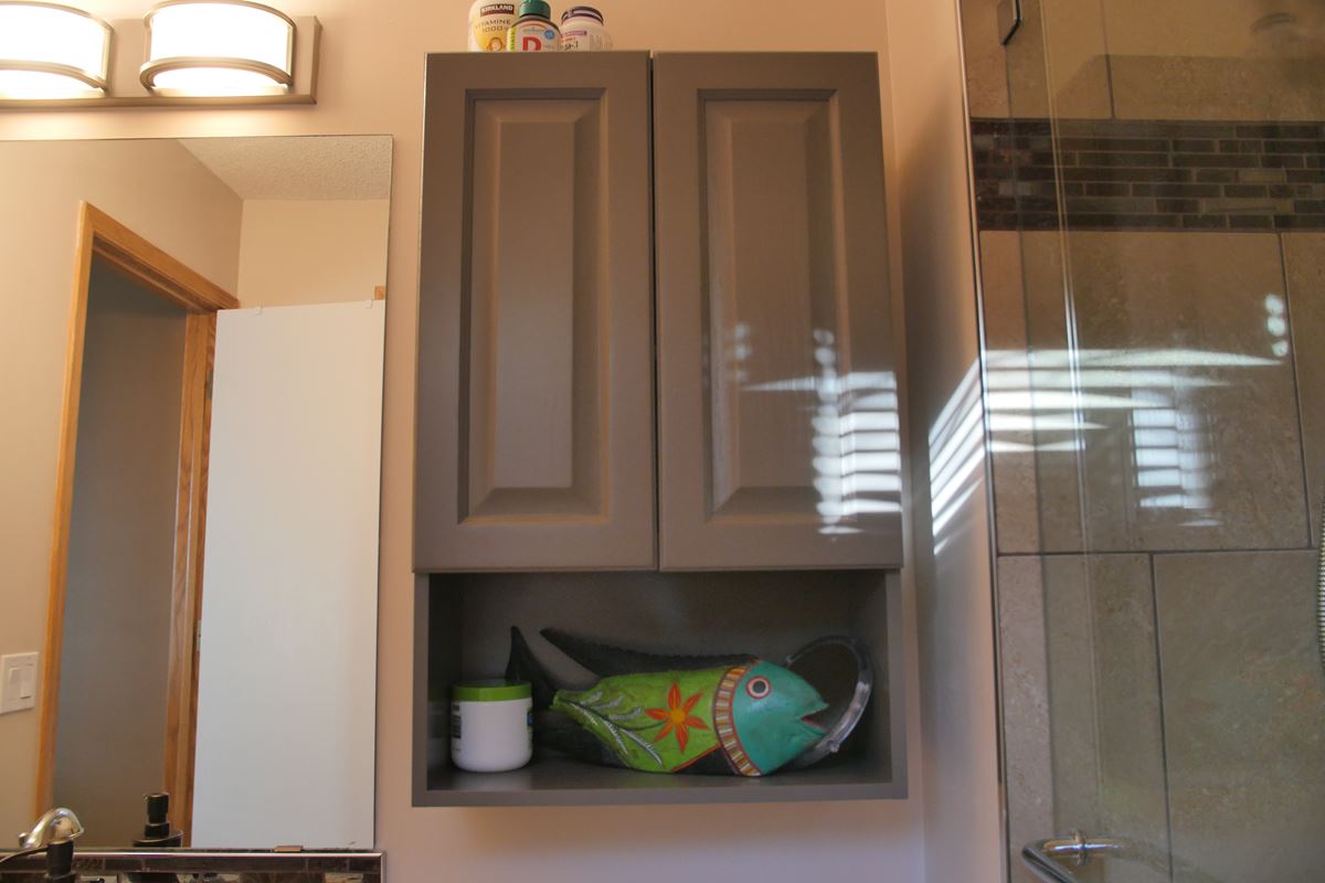 Modern grey painted medicine cabinet