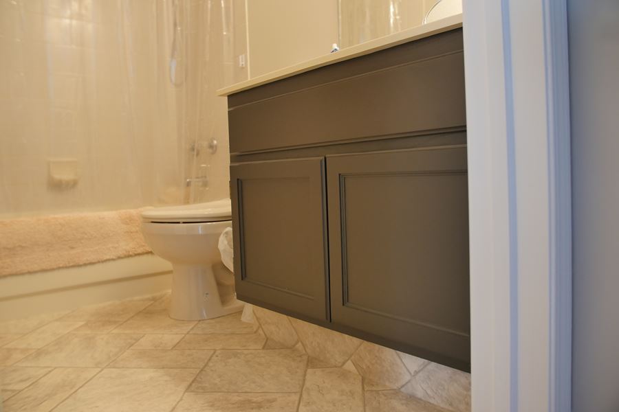 Stylish dark grey painted small bath vanity Calgary