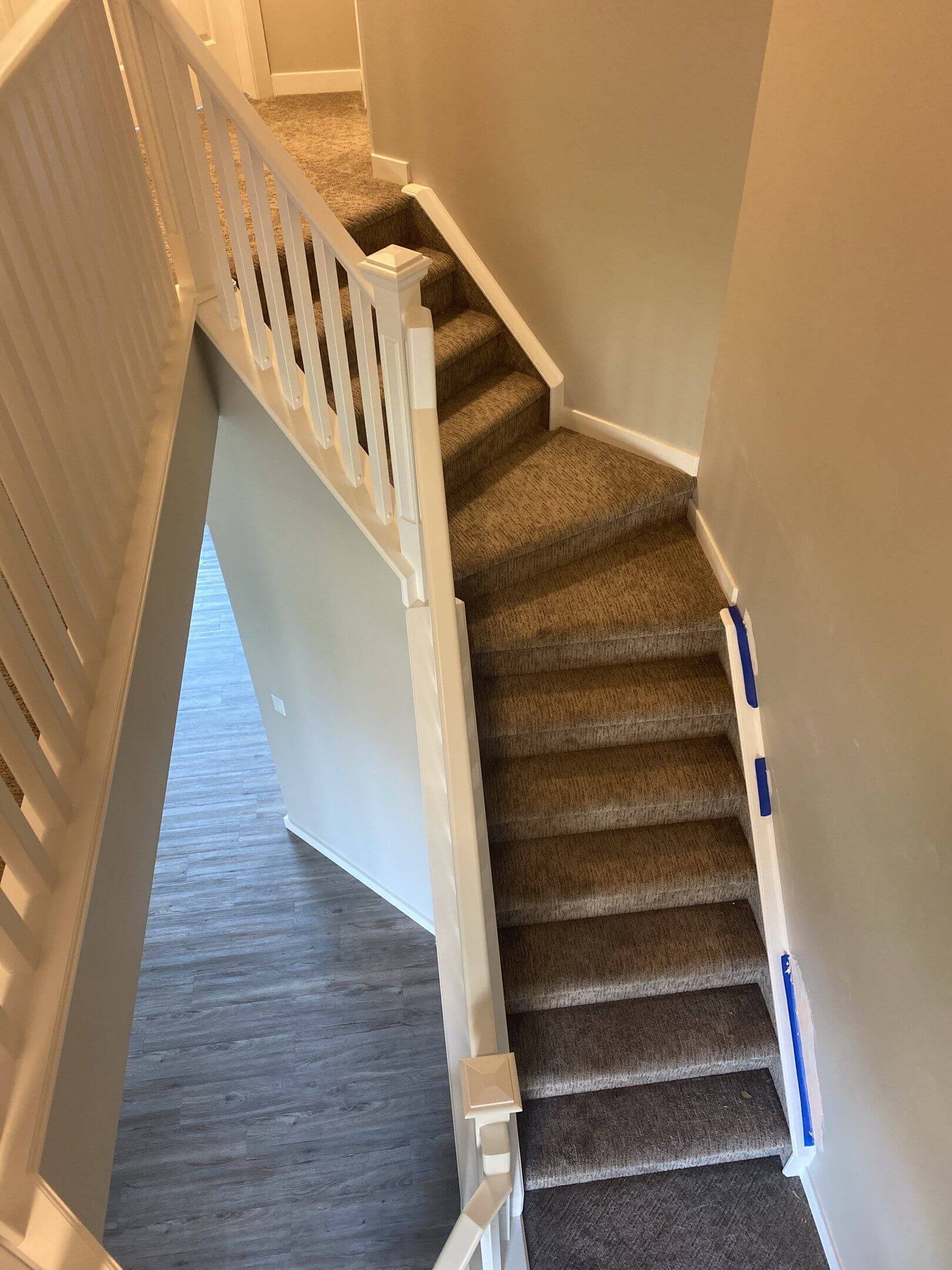 Modern white painted banister rail and trim Okotoks