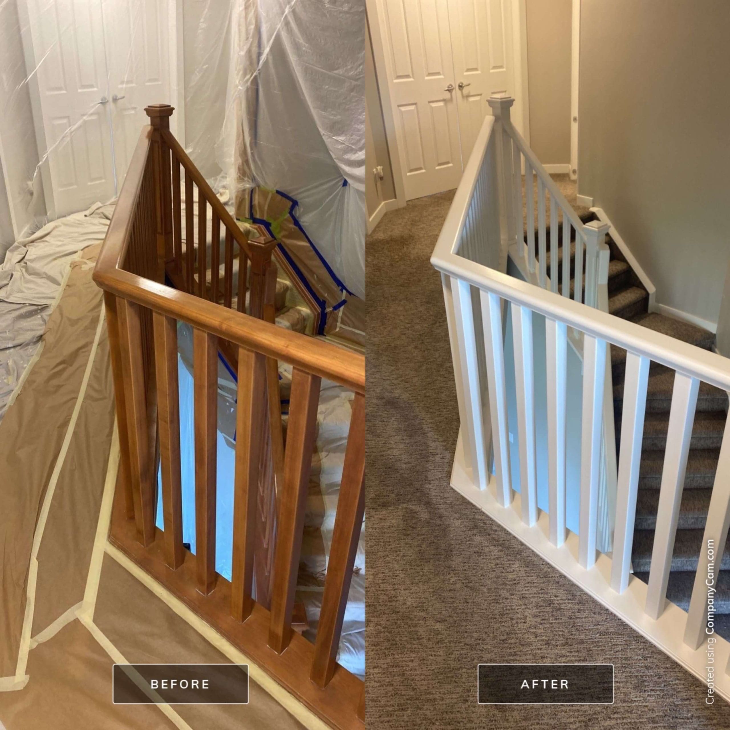 Banister Rail before and after painting