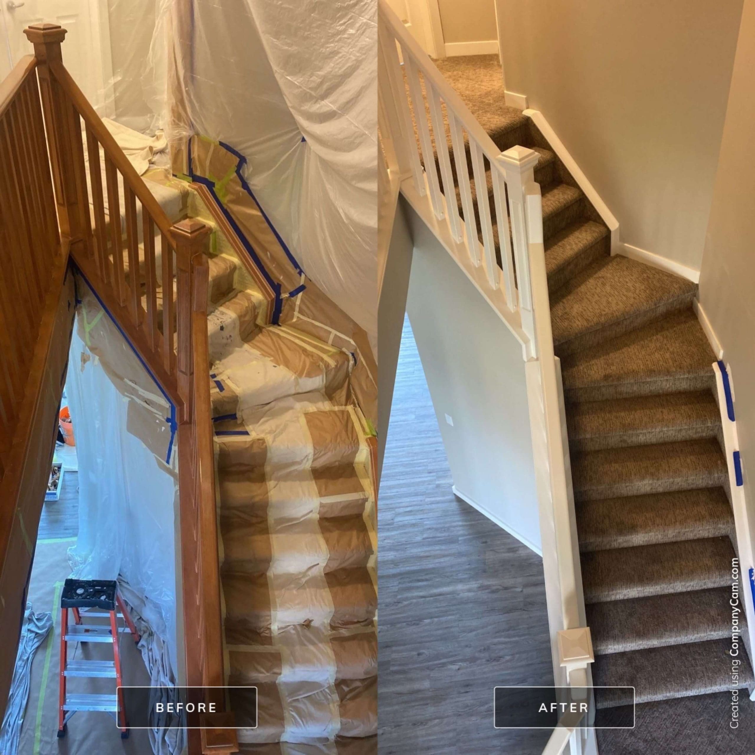 Okotoks oak banister rail before and after painting