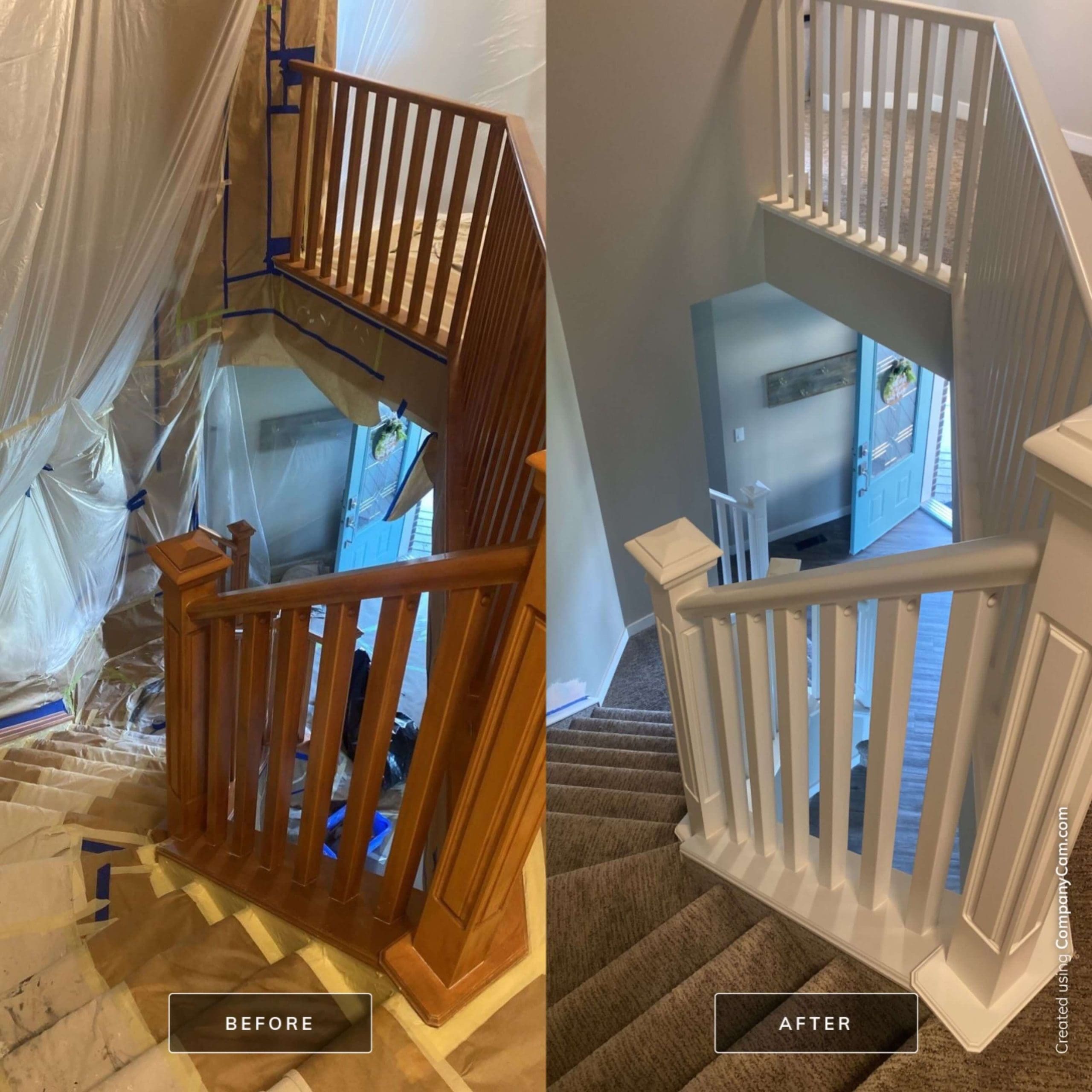 Okotoks oak banister rail before and after painting