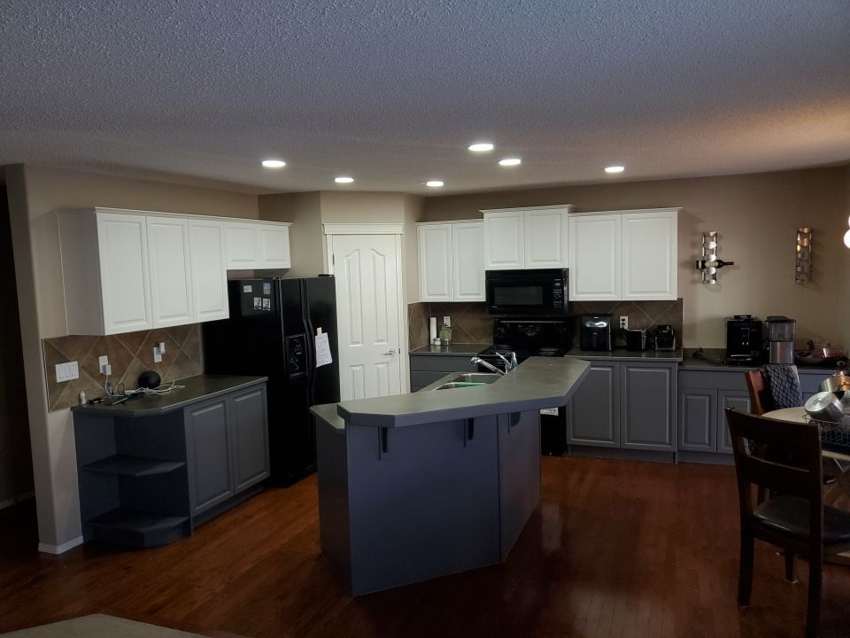 Maple Cabinets Painted White and Grey after 2