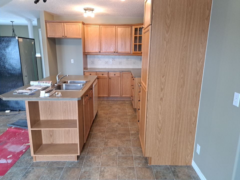 Orange Oak Cabinets Painted Two Tone before 5