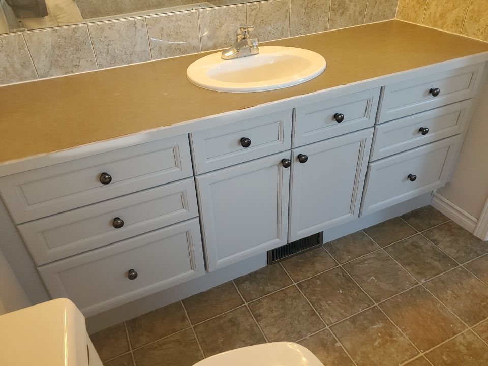 Orange Oak Cabinets Painted Two Tone after 16